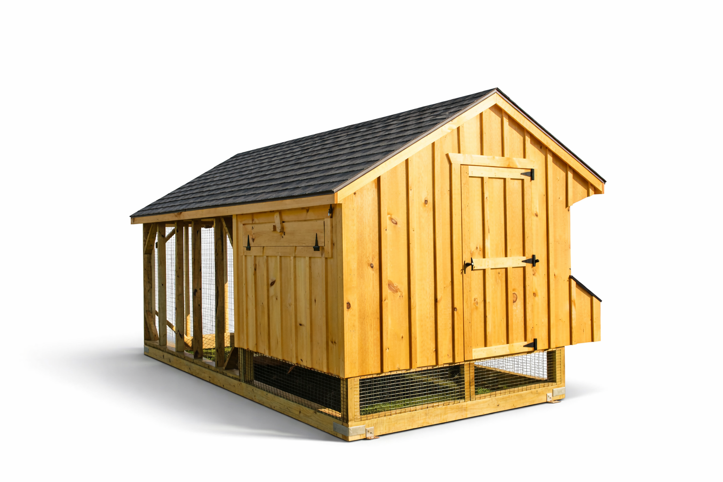 7x16 Quaker Combination Chicken Coop – Amish Built Board & Batten | The Nestled Coop