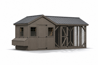 Hen House Collection Amish-Built 8x8 Timber Frame Chicken Coop with 8x10 Run (Up to 24 Chickens)