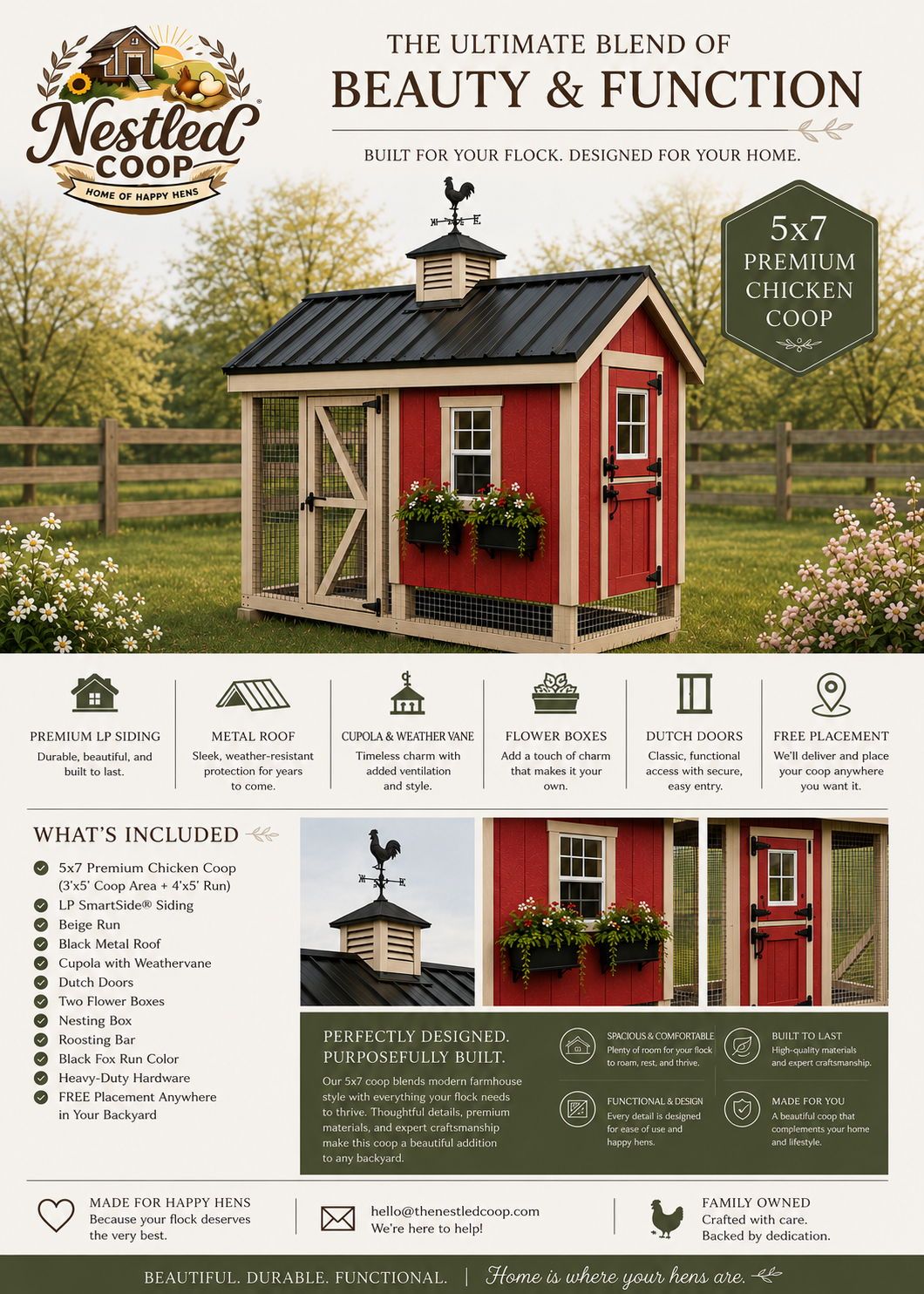 5x7 Custom-Designed Cottage A-Frame Coop (for up to 5 chickens)