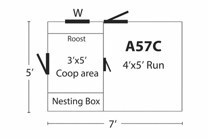 A57C chicken coop blueprint showing layout dimensions of coop and run