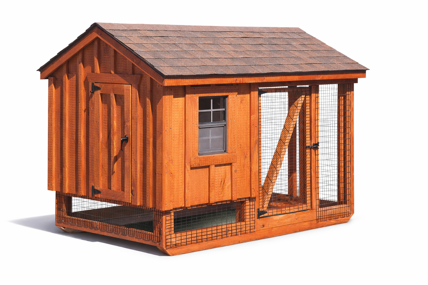 Wooden chicken coop with attached run A57C model for backyard chickens