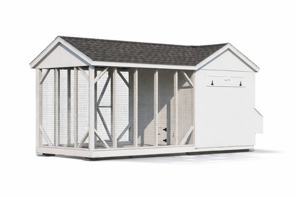 A818CRG 8x8 chicken coop with attached 8x10 run rear angle view on white background