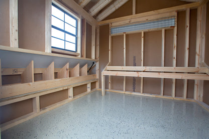 A818CRG chicken coop exterior nesting box with hinged lid close up showing solid wood construction
