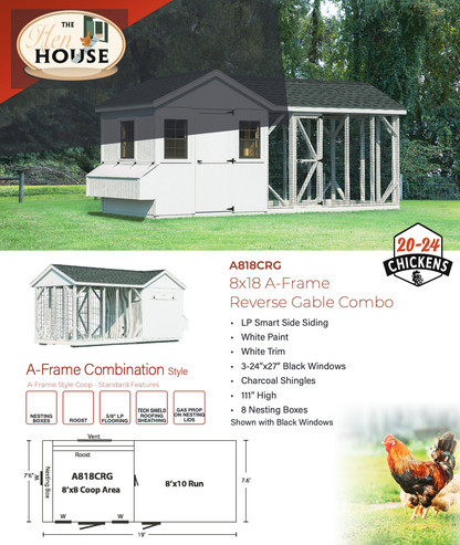 A818CRG chicken coop specification sheet detailing dimensions materials features and construction information