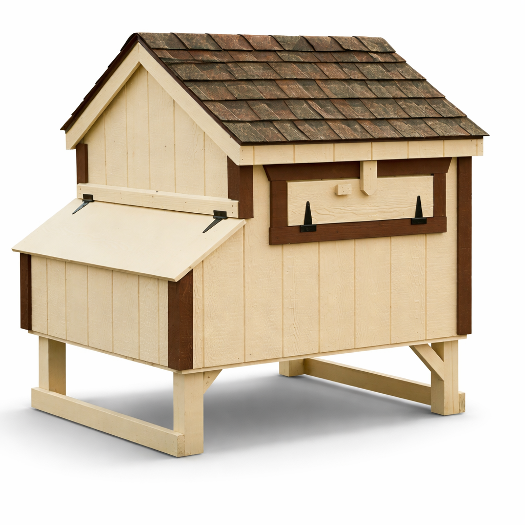 Amish-built 4x4 A-frame chicken coop on white background with natural shadow