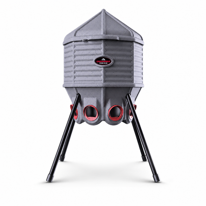 CoopWorx 80 lb chicken feed silo with telescoping legs on white background