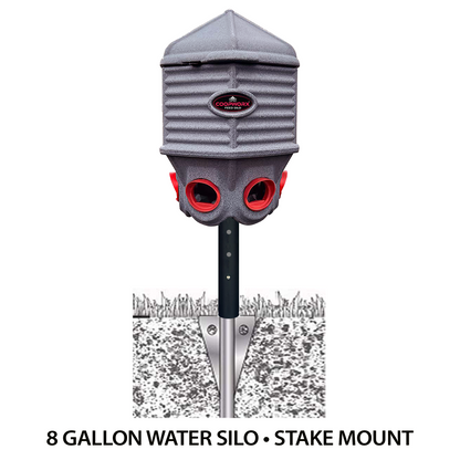 8-gallon water silo with stake mount on a white background