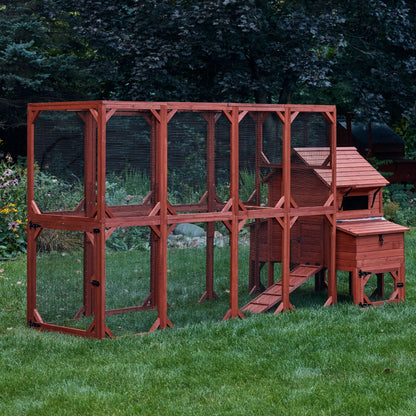  Front angle view of Orpington Lodge chicken coop run enclosure showing wire mesh panel construction, wooden frame, and entry door