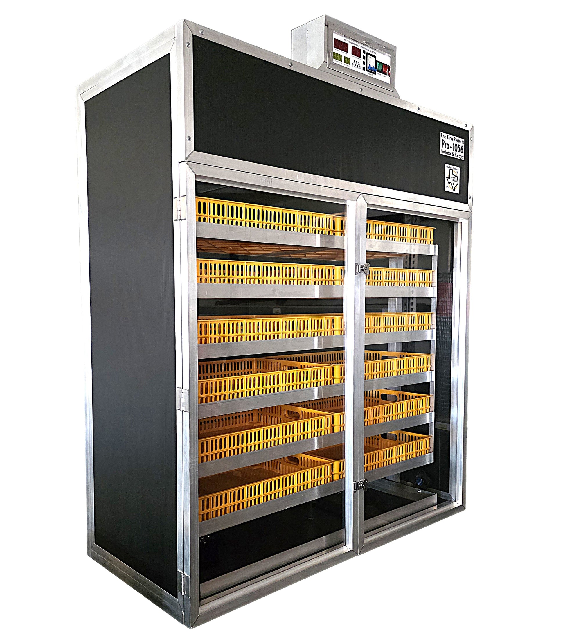 PRO1056 cabinet egg incubator with commercial chain driven automatic egg turner and six shelf system