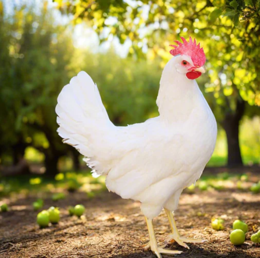 White Leghorn chicken recognized for high-egg output and efficient laying